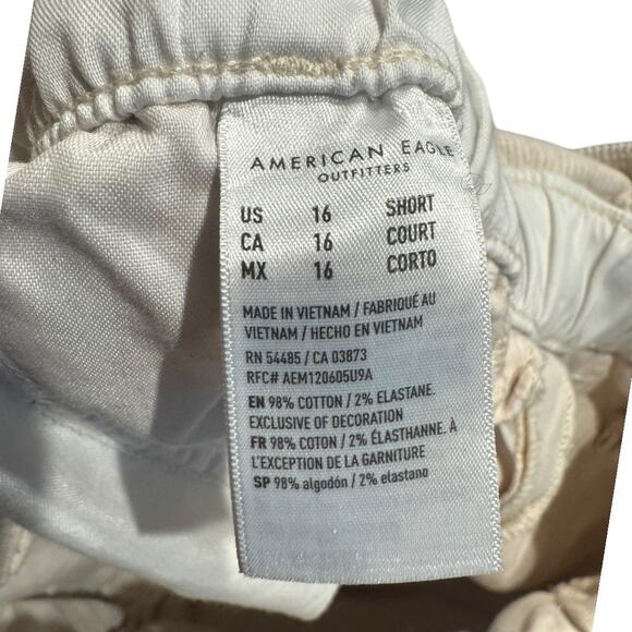 American Eagle Super High-Waisted Corduroy Paperbag Barrel Pants 16 Short Beige - Picture 10 of 11